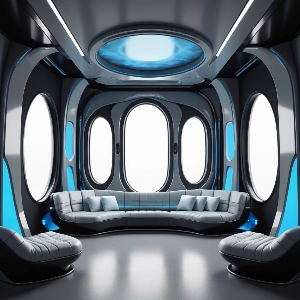 ral-opal, meahophontron, Futuristic ROOM WITH WINDOWS, symmetry, for the background, gray colors, soft black, blue tones,