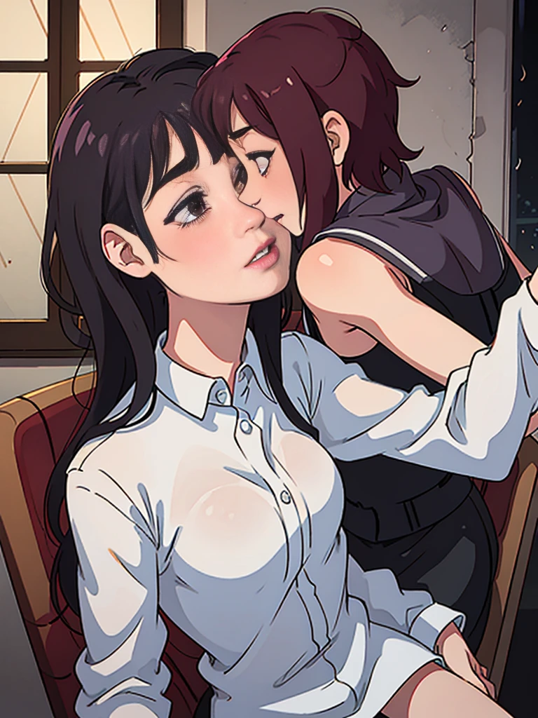 <lora:detail_slider_v4:3>,
2girls, against wall, ginger hair, standing cunnilingus, Oversized collared shirt worn as a dress with a belted flared skirt, clothes lift, closed eyes, open mouth, orgasm, nose blush, <lyco:standing cunnilingus:1.0>, library,