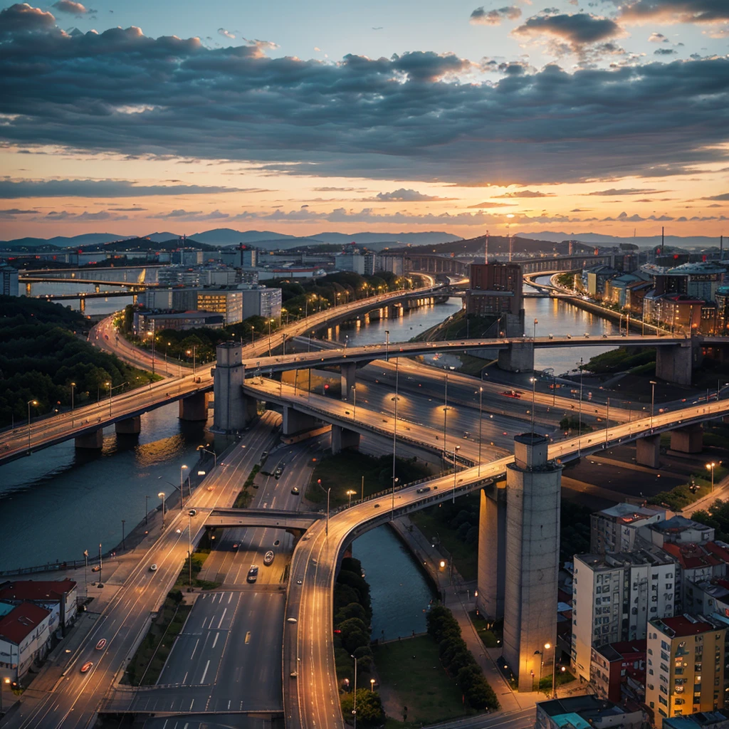 Vladivostok city, Bridge over the Golden Horn Bay, sunset summer