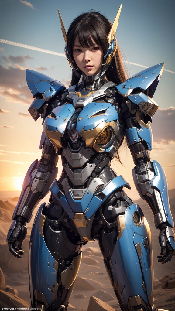 Textured skin, Super Detail, high details, High quality, Best Quality, hight resolution, 1080p, hard disk, Beautiful,(Super Heroine),Oppai Missile,beautiful cyborg woman,Mecha Cyborg Girl,Battle Mode,Girl with a Mecha Body,She wears a battle cyborg mech with a weapon,Fulll body Shot