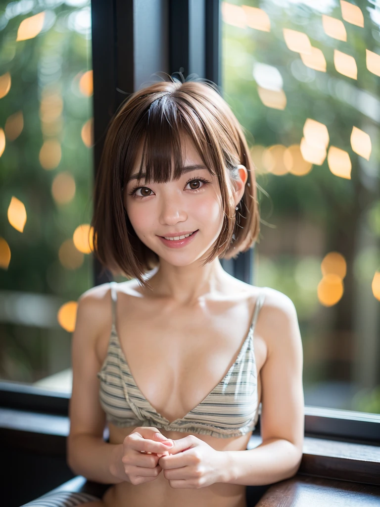 ((No clothes)),Thick pubic hair,Small nipples,Highest quality, Ultra-high resolution, (Realistic:1.4), RAW Photos, (Upper Body:1.4,Wide Shot:1.2), (Bokeh:1.7),(Window light only:1.6), (brightコーヒーショップで:1.5),(bright:1.5), sit,
By the pool, candlelit dinner, romantic, grace,, atmosphere, Soft lighting, Intimate,
1 Japanese girl, (alone:1.95), (smile:1.2), (Dark brown eyes), Natural Skin, (Brown striped hair,bangs),
(No clothes:1.5)