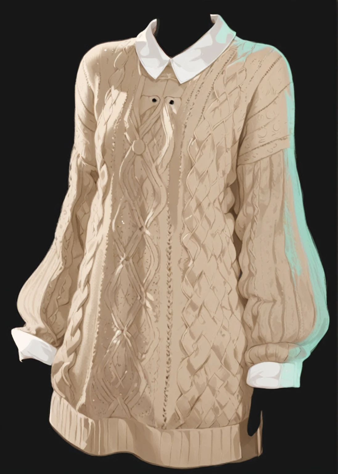 beautiful illustration, ultra-detailed, masterpiece, knitted sweater, white colar, 