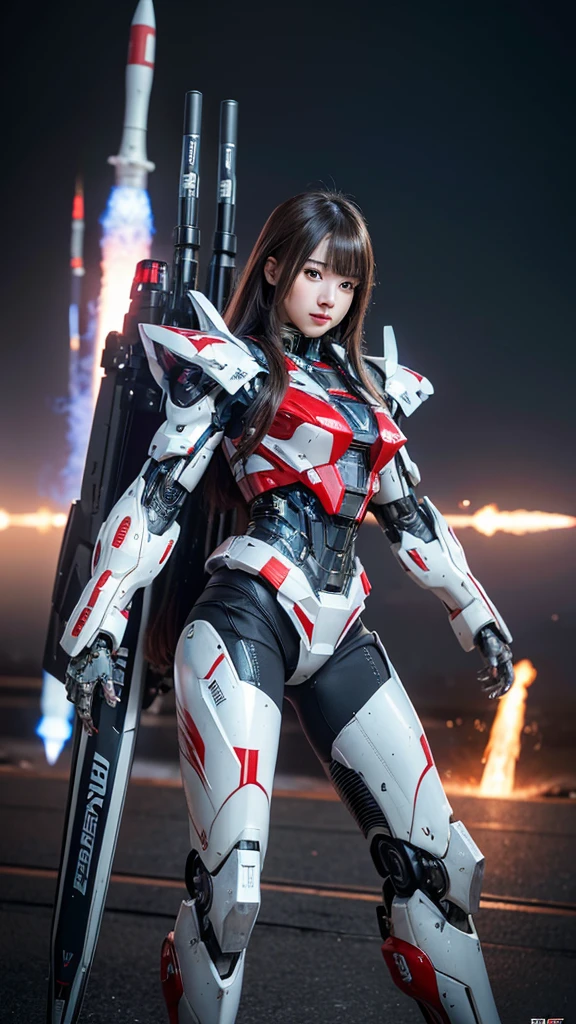 Very detailed, Advanced Details, high quality, High resolution, 1080p, hard disk, beautiful,(War Machine),Armor War,(Rocket Missile)See the big picture,beautiful,Mecha Cyborg Girl,Battle Mode,Mecha Body Girl,She is wearing a futuristic War Machine weapon mecha