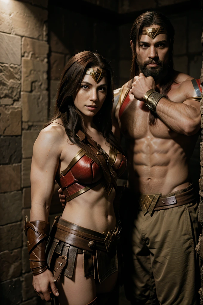 Kratos from game God of War 2 with Wonder Woman kksses 