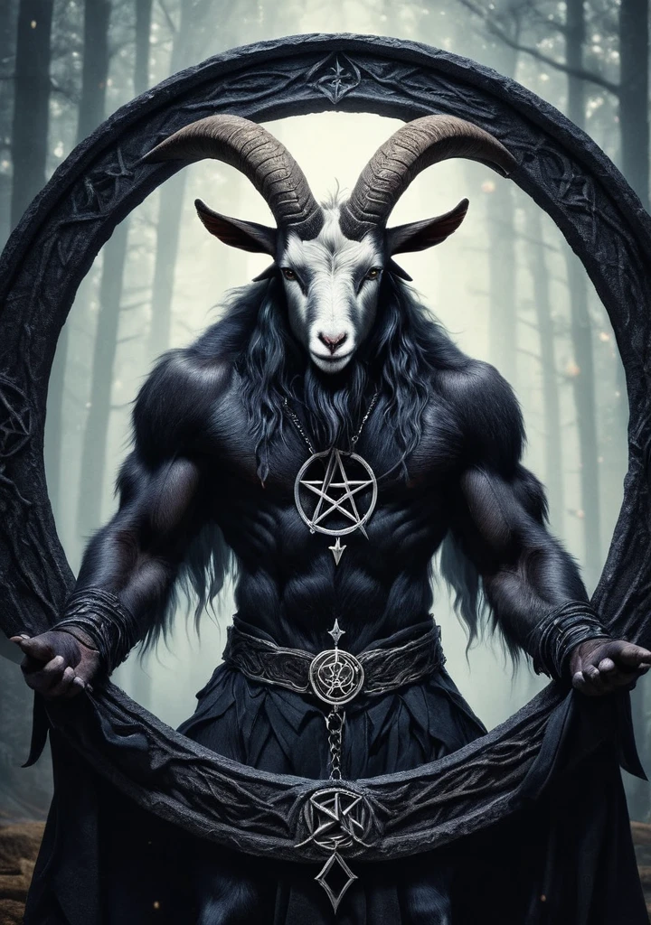Baphomet, RAW photo of an anthro goat  drawing a summoning circle, pentagram, innocent,  super detail, ultra-realism, Dreamyvibes Artstyle,