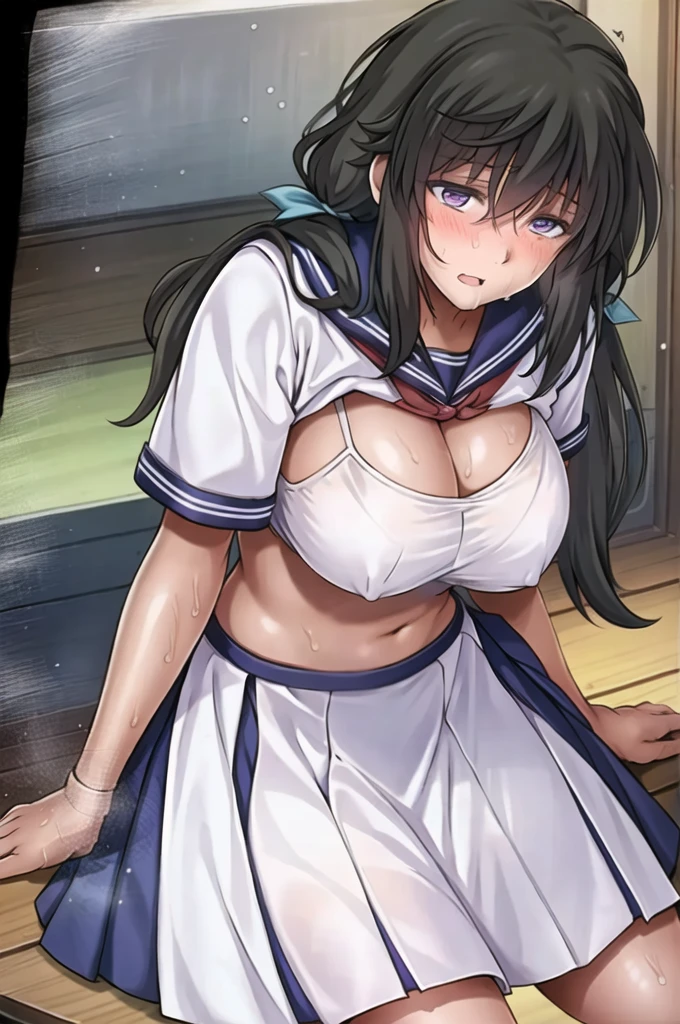 One girl, Highest quality, (masterpiece), (Highest quality),
Cowboy Shot, looking at the camera, Composition from the front, Mouth closed, Seraphim, Hair Ribbon,bikini、Purple eyes, sanpaku,Sit on a chair, computer,Very large breasts、Used Condoms、soaked、Sweaty