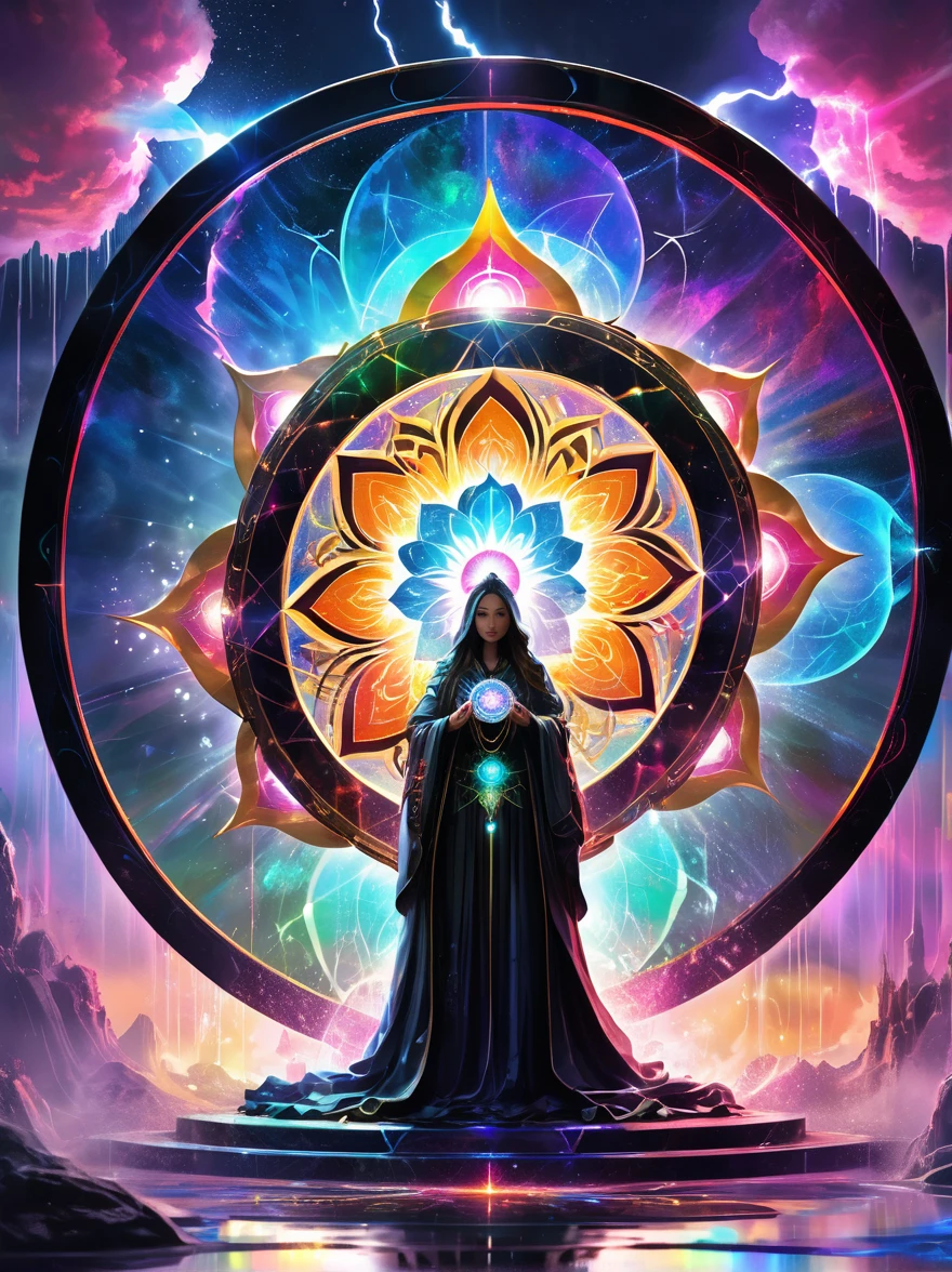 Lotus Altar,Blood spread,Strange Circle Event,Blood splatter,Pure cosmic energy transparent magic circle,Magic disc,The Wheel of Time and Space,Halo,Electric wheel,Polygons drawn with magic,Epic Fantasy,Epic surrealism,Epic Thunder Magic,Magnificent Totem,Gorgeous and mysterious magic light,Epic Black Magic,Grand Gothic style、Rainbow Colors、Rose