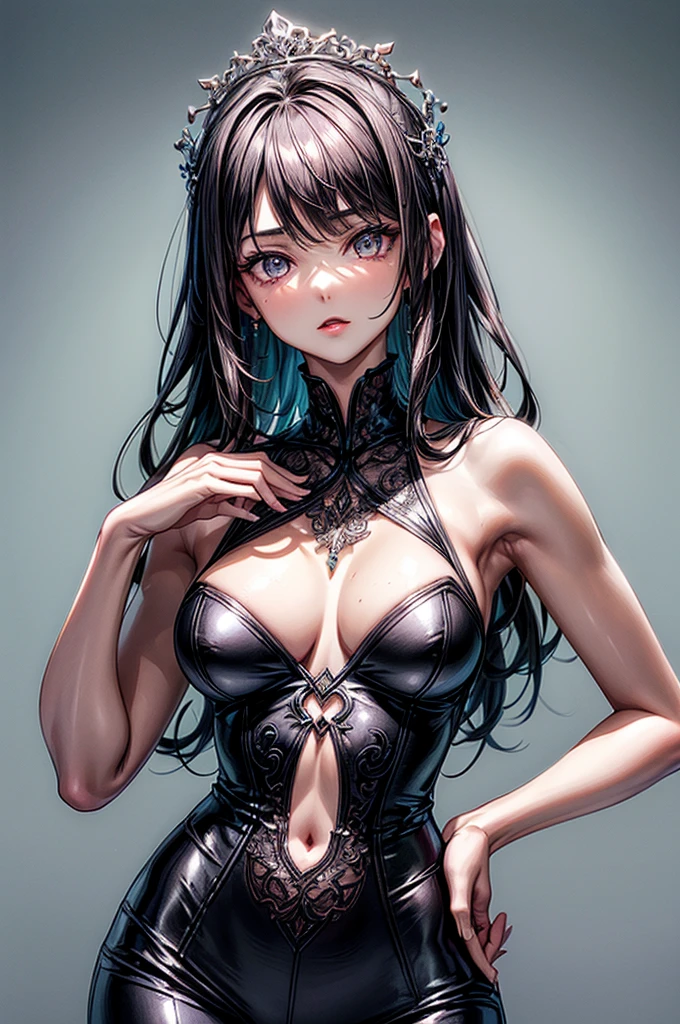 ((highest quality)),(ultra high resolution),(Super detailed), (best work of art), (ung girl:1.5), beautiful and well-shaped face:1.5,(Beautiful skin with precise and detailed depiction:1.6),(sleeveless halter neck sports bra and elastic waist band shorts ),gorgeous, masterpiece, best quality, high-resolution, finely detailed, extremely detailed and beautiful, distinct-image, 1 girl, 18 year old teen, solo, sharp facial features, oval shaped face. cherry red lips, lightly tanned white skin. velvet-colored eyes, C-cup breasts, tall height(175cm), slim yet chiseled body type, flowing waist length dark violet-black hair, small narrow waist, long and slender legs, curvy wide hips, elegant gothic courtyard setting