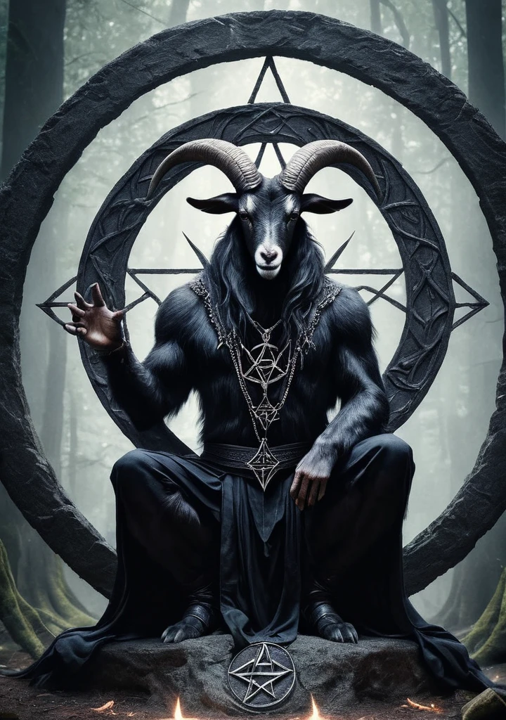 Baphomet, RAW photo of an anthro goat  drawing a summoning circle, pentagram, innocent,  super detail, ultra-realism, Dreamyvibes Artstyle,