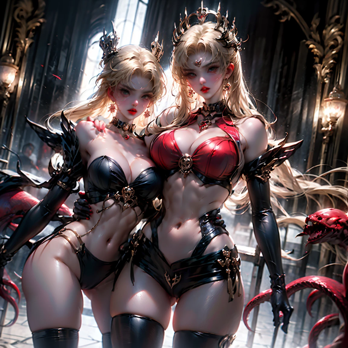 Ultra-clear,Super Resolution,Cute girl,Two girls close contact, 2 girls hugging,Two complete female bodies, Complete two female bodies, Female Love,Sexy, Off-shoulder, window, The rear window is backlit, (Rim Light), Deep understanding, lust, Very shy, ( Reflector lamp), Long legs and chest), Slim waist, Perfect body, Perfect hands, blond hair, purity, Jewelry, necklace, Earrings and Nipple Rings, crown, bookshelf, teapot, Magic Items,Mirror,snake,Tentacles,Cthulhu,Mucus,occultism,Low-light photography, Hip chuck, Glowing skin, Almost no clothes, 只穿Translucent clothing,Almost naked,Lopez, Pretty face, Sexual arousal, Sexual Expression, Hazy Beauty, Camel toe, Anatomically correct, 全身Female Love, Slender legs and waist,Big breasts and thin waist: 2,Sharp focus,The bones are straight,Correct body anatomy,Perfect anatomy,Bigger breasts,Big breasts are beautiful,Big Breasts,Especially huge,Sexual Positions,Translucent clothing,High slit,Sexy bulge,Thin legs,Thin ankles,Dramatic lighting,Vibrant details,Red Eyeshadow,make up,Full lips,Red lips,chiffon,Tight waistband,chiffon手套,see through:2.0,blush,淡粉色Camel toe,Sex slave,Lewd,bursting massive breasts: 2, Sex addict,flush,Less clothing area,Show your belly button,Thin waist,Deep cleavage,Expressing intense sexual pleasure,Sweating,Multicolored Glass,Pixie Short Hair,Large round breasts,Heavy eye makeup