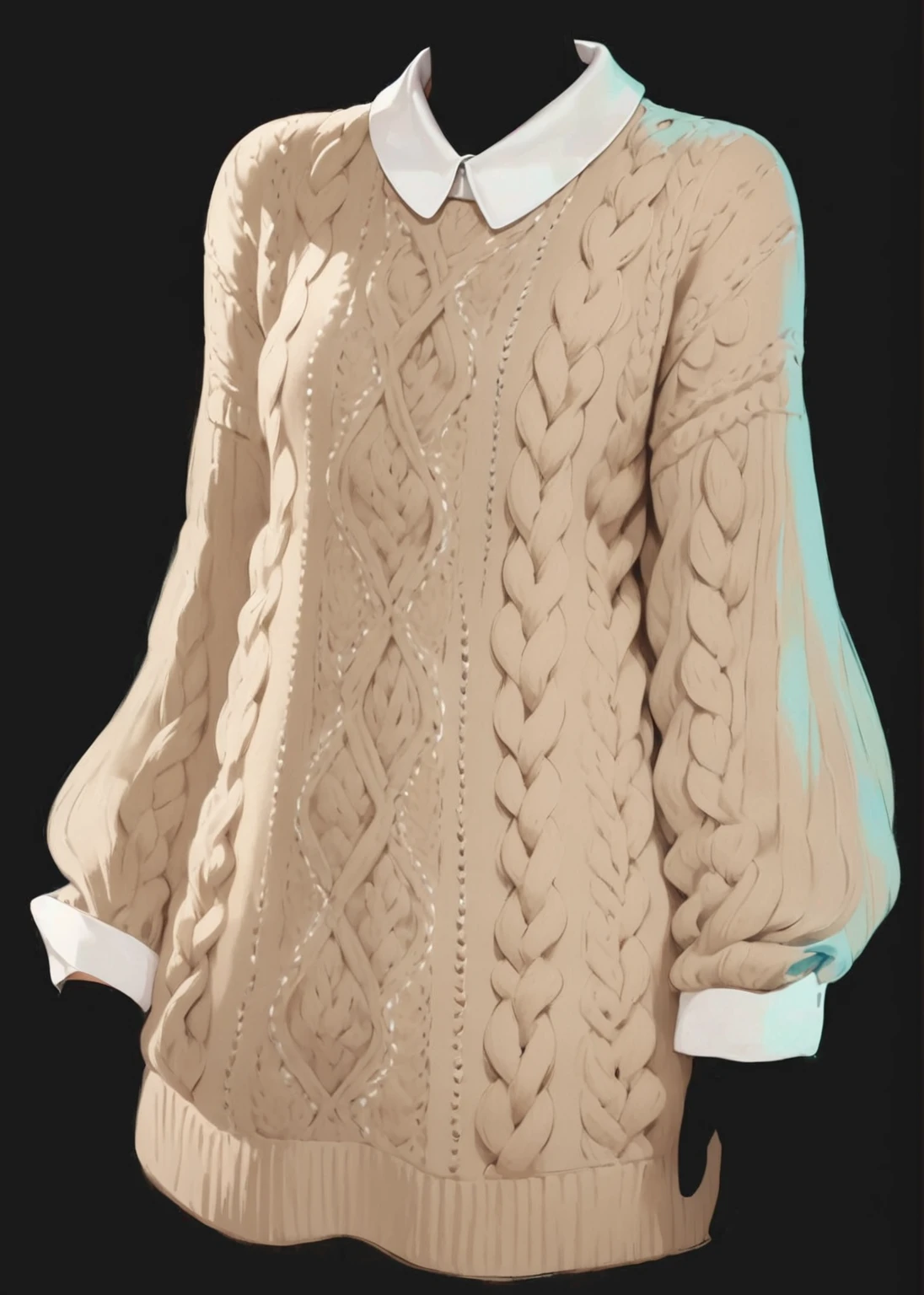 beautiful illustration, ultra-detailed, masterpiece, knitted sweater, white colar,