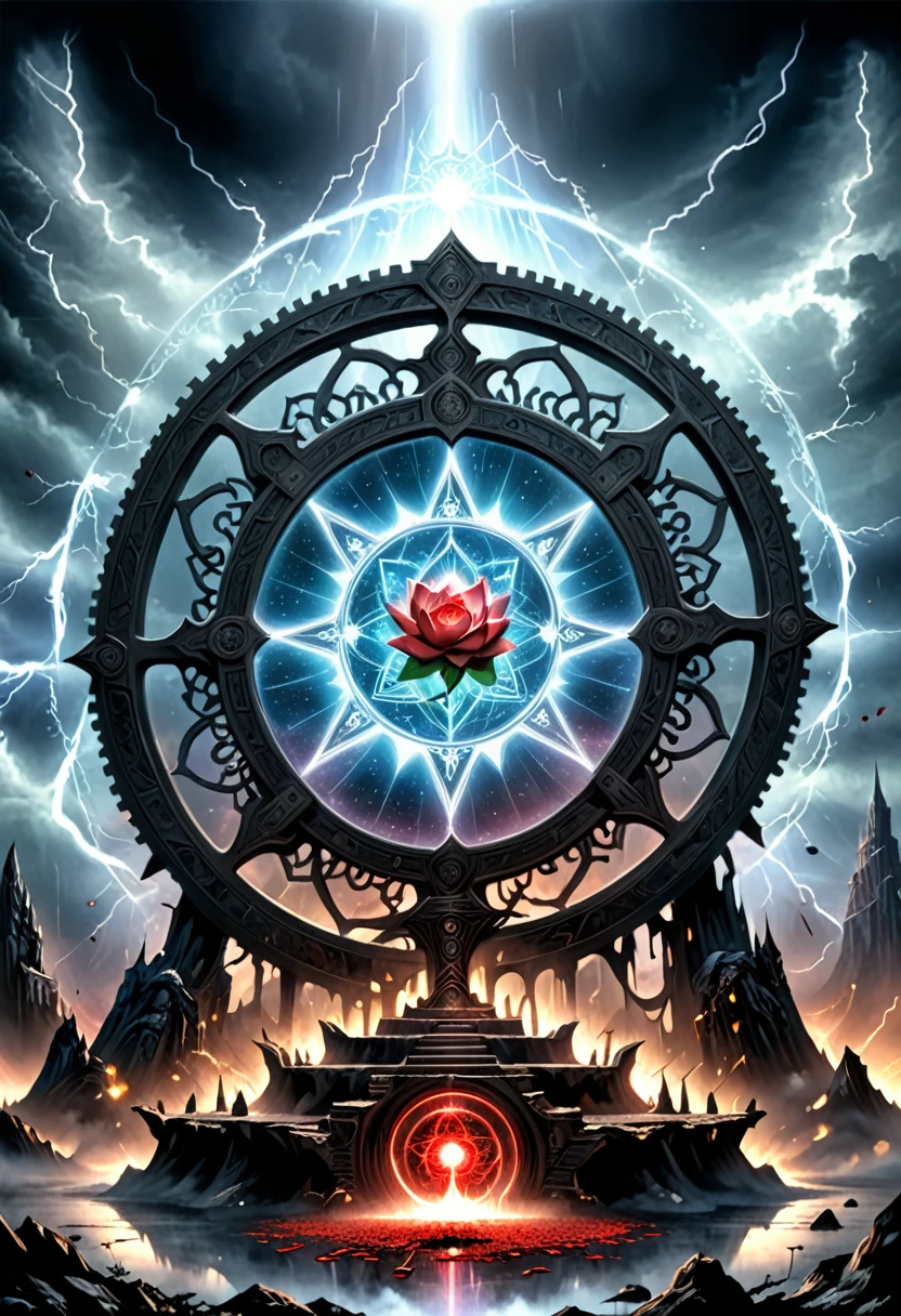 Lotus Altar,Blood spread,Strange Circle Event,Blood splatter,Pure cosmic energy transparent magic circle,Magic disc,The Wheel of Time and Space,Halo,Electric wheel,Polygons drawn with magic,Epic Fantasy,Epic surrealism,Epic Thunder Magic,Magnificent Totem,Gorgeous and mysterious magic light,Epic Black Magic,Grand Gothic style、Rainbow Colors、Rose