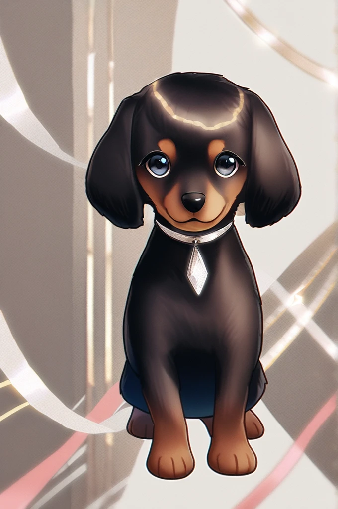 ((Лучшее качество)), ((шедевр)), (подробный), a black dachshund with a white breast