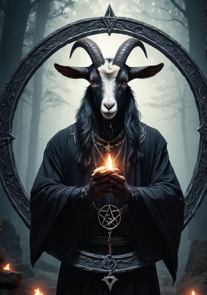 Baphomet, RAW photo of an anthro goat  drawing a summoning circle, pentagram, innocent,  super detail, ultra-realism, Dreamyvibes Artstyle,