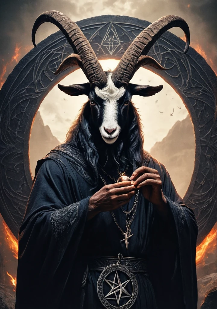 Baphomet, RAW photo of an anthro goat  drawing a summoning circle, pentagram, innocent,  super detail, ultra-realism, Dreamyvibes Artstyle,