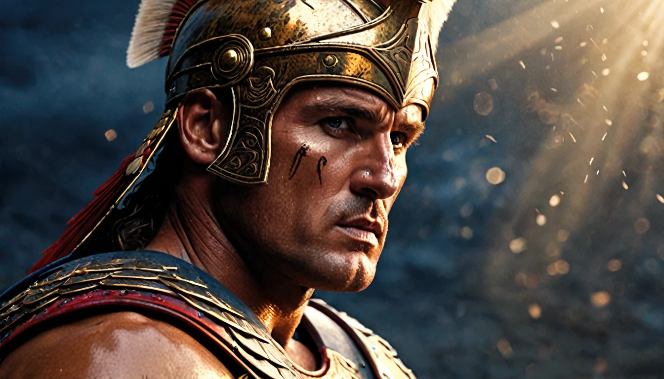 greek warrior with the face of (dolph lundgren young) spectacular lighting, moody atmosphere, vibrant colors, cinematic composition, intricate details, (best quality, 4k, 8k, high resolution, masterpiece: 1.2), ultra detailed, (realistic, photorealistic, photorealistic: 1.37)
