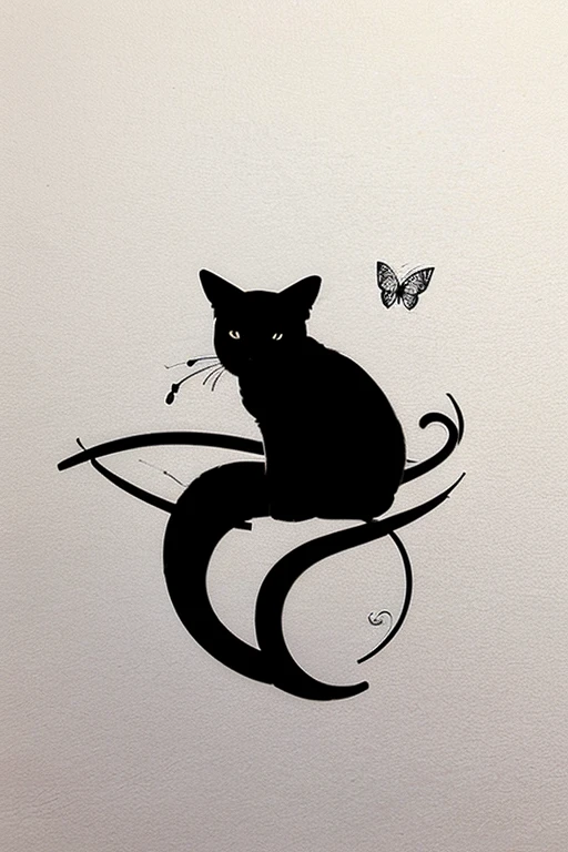 silhouette with lines of a cat with a butterfly in the middle of a bracelet