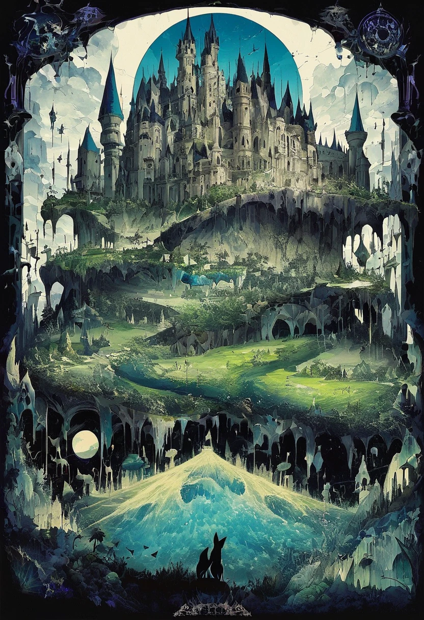 (Take me into a world different from my own, Plants flourish, animal, And magical tranquility),(Create a dreamlike and surreal castle landscape, Blending colors in unique ways,Create striking landscapes),(Merge your art with Technetic Dreams),