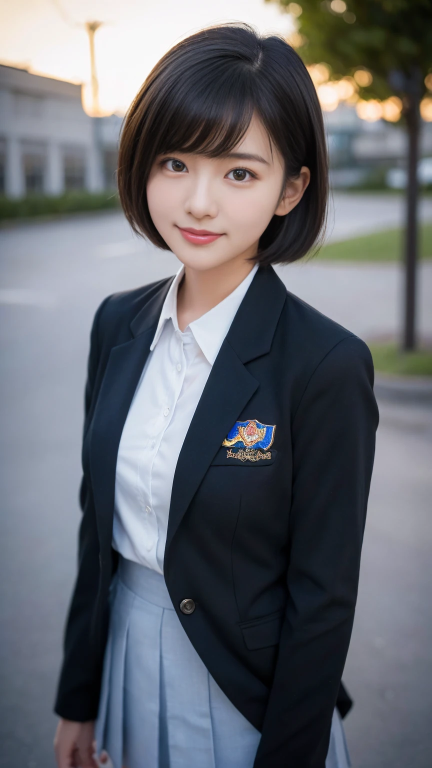 (Highest quality,8K quality,masterpiece:1.3),(超High resolution,photoRealistic:1.4,Live Shooting),(Very detailedな,Caustics,Detailed Background),(ultra-Realistic capture,Beautiful and detailed skin,Perfect Anatomy),At dusk,Sunset sky,School building,Schoolyard,10 years old,cute,single eyelid,Black short hair,School Blazer Uniform,Looking into the camera,A sloppy smile,Bust up shot,Natural light、Uruchan-6500-v1.1, (RAW Photos:1.2), (Realistic:1.4), Beautiful detailed girl, Very detailed eyes and face, Beautiful and beautiful eyes, that&#39;Ridiculous, incredibly that&#39;Ridiculous, Large file size, Very detailedな, High resolution, Very detailed, Highest quality, masterpiece, Kemomimi, ((Japanese Girls&#39; High School Uniform)), shape, Very detailed, CG, Unified, 8k wallpaper, wonderful, The finer details, masterpiece, Highest quality, Very detailed CG uniform 8k wallpaper, The light shines on your face, Cinema Lighting, 1 girl, 10 years old, ((No pants)), ((Dynamic pose))), (Camel Toe), (half), (pantyhose), (Sit with your knees bent))、Black short bob、Sailor suit、Junior high school girl、(((Big Breasts:1.3)))