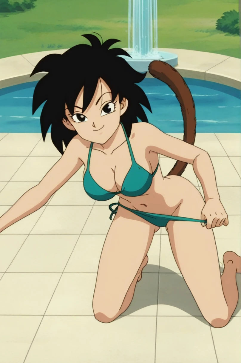 fountain_cheered up, score_9,score_8_above, score_7_above, gineDb, cheered up screencap,
1 girl, Alone, old, looking at the viewer, SMILE, short hair, Detailed nose, medium old, Closed mouth, aboveper body, retro artStyle, 1990s \(Style\), bottom, black eyes, hands above, eyelashes, hands above, half closed eyes, happy, spiky hair, Eyebrows, v-shaped Eyebrows, medium tits, bouncing, medium ass, sexy, tits, Wide hips, bikini amarillo sexy, vagina, whole body, monkey's tail