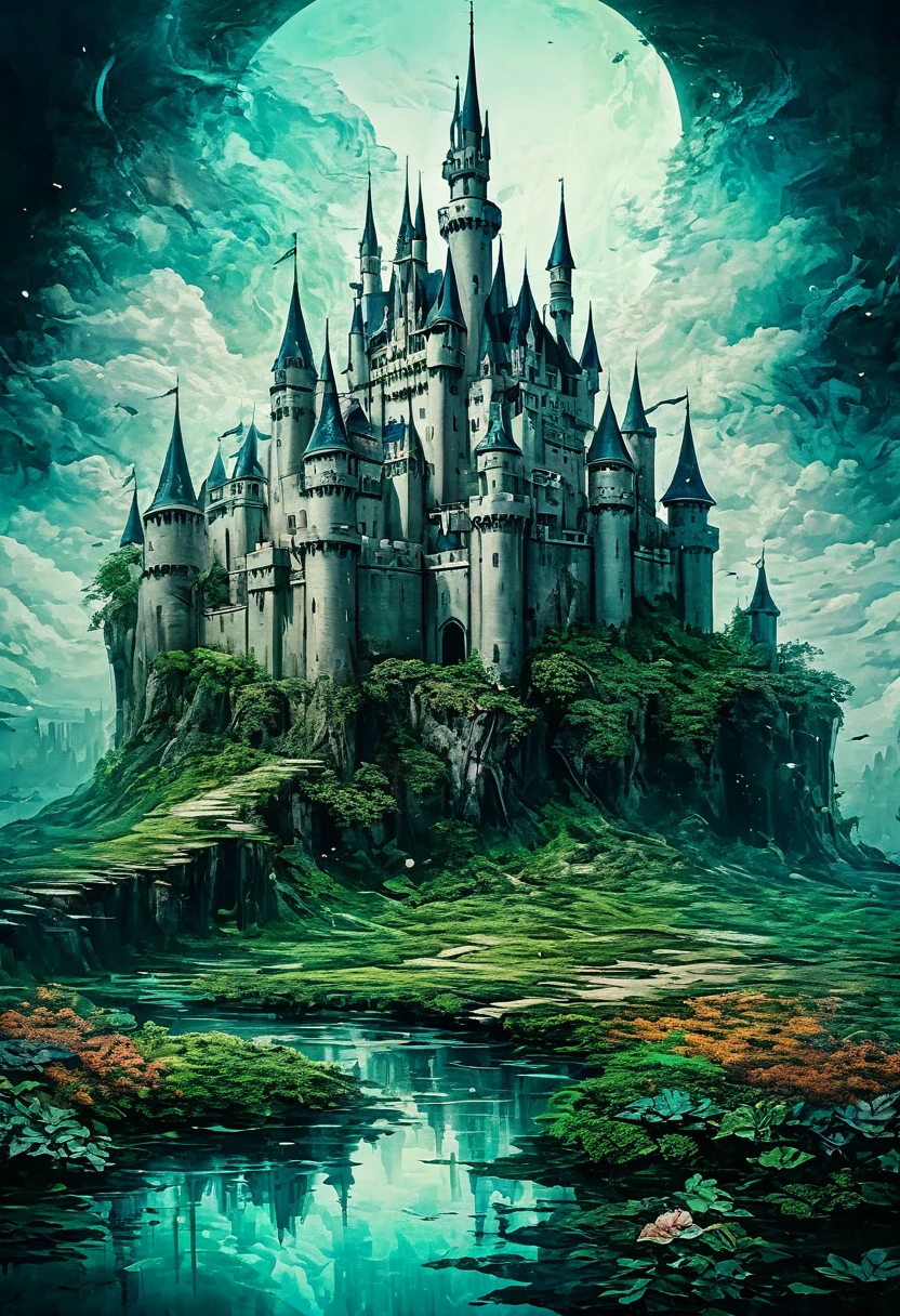 (Take me into a world different from my own, Plants flourish, animal, And magical tranquility),(Create a dreamlike and surreal castle landscape, Blending colors in unique ways,Create striking landscapes),(Merge your art with Technetic Dreams),