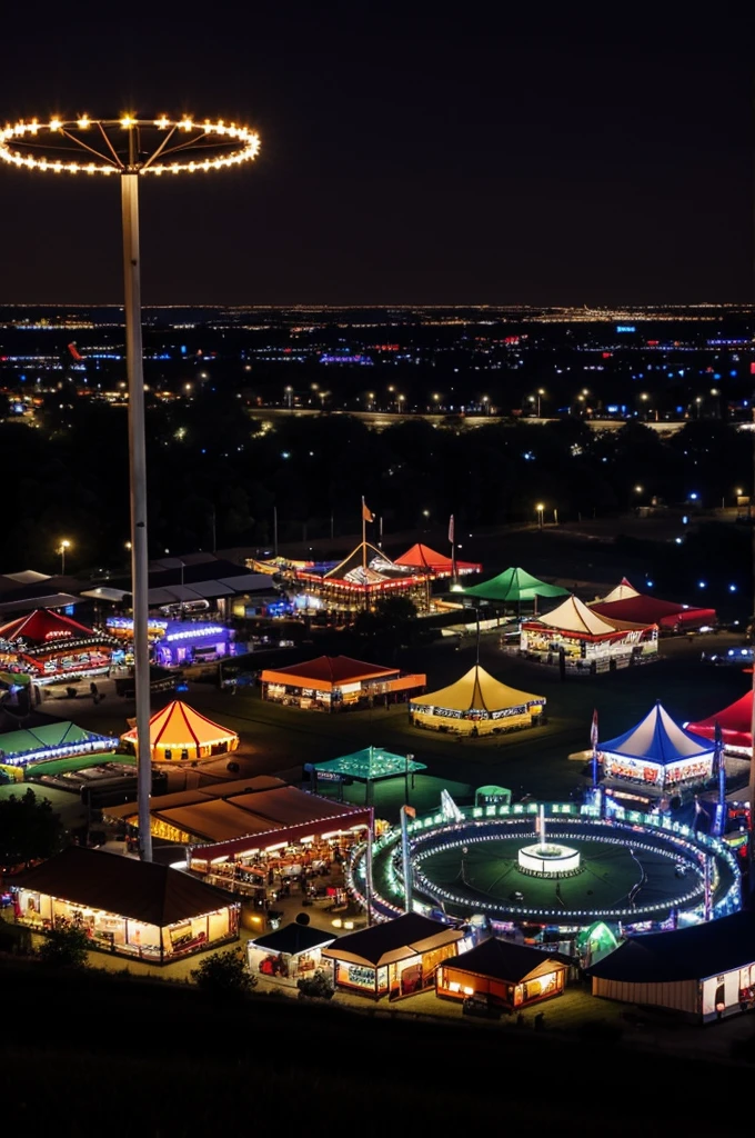 Photo of a fair seen in the distance at night 
