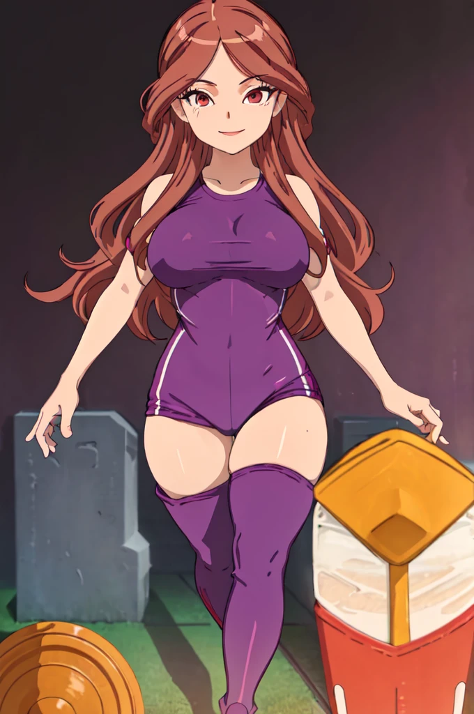 Nelly, Large Breasts, ,
(Highest quality, masterpiece, RAW Photos,Very detailed:1.2), One girl,alone,View your viewers,smile Purple gym clothes Wink Knee-high boots