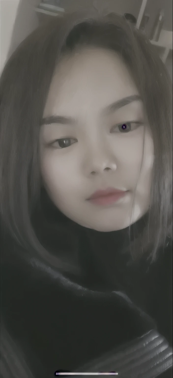A woman wearing red lipstick、Close-up of woman in black coat, south east asian Round Face, Round Face, young cute wan Asian Face, Asian Face, 漂亮的Round Face, Round cheeks, Young and cute Korean face, 🤤 Girl Portrait, Facial details of an Asian girl, 苍白的Round Face, 小Round Face, A young Asian woman