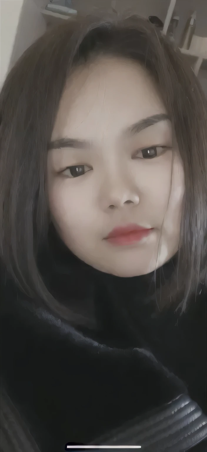 A woman wearing red lipstick、Close-up of woman in black coat, south east asian Round Face, Round Face, young cute wan Asian Face, Asian Face, Beautiful Round Face, Round cheeks, Young and cute Korean face, 🤤 Girl Portrait, Facial details of an Asian girl, Pale round face, 小Round Face, A young Asian woman