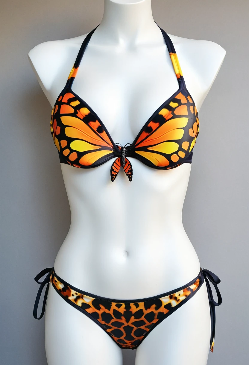 a bikini inspired by the colours and design of a tortoiseshell butterfly