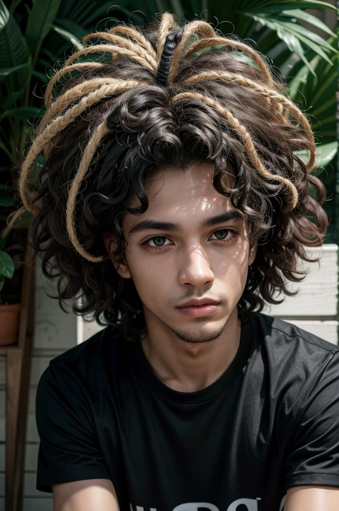 Brazilian Black man, dark eyes, tshirt white, curly hair, image ultrarealistyc