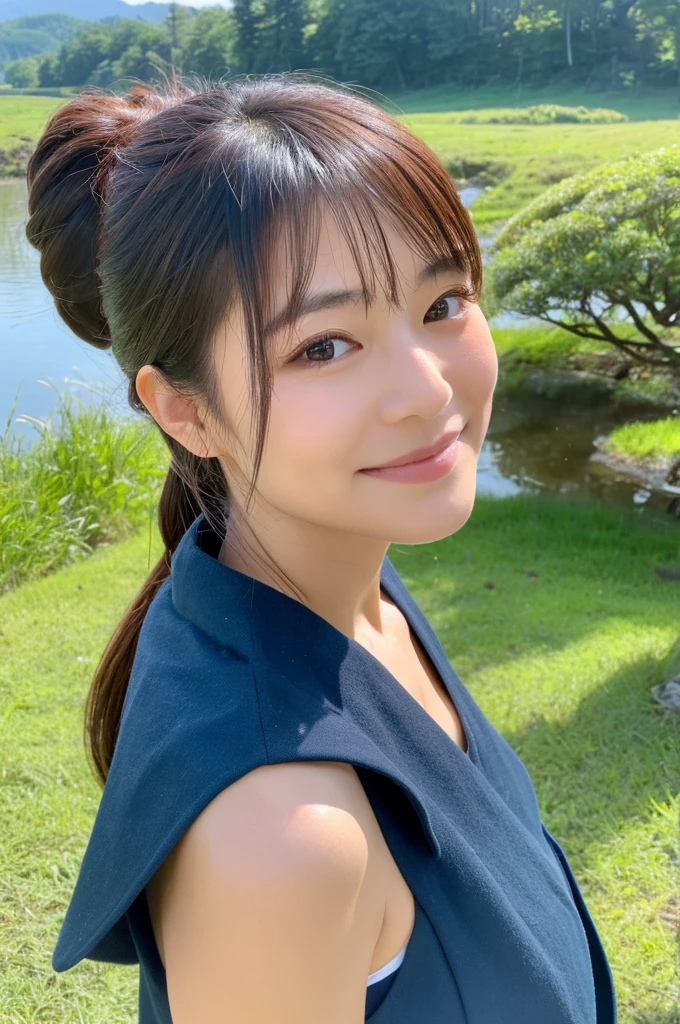 ((Highest quality)), ((masterpiece)), (detailed),Perfect Face,Japanese,landscape,Mature Woman,Upper Body