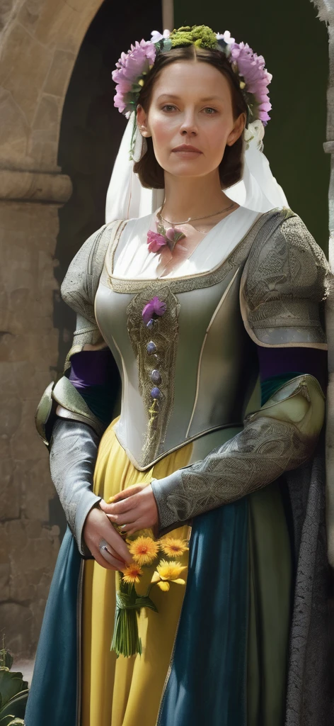 Madame loch holding flower medieval style Ultrarealistic
