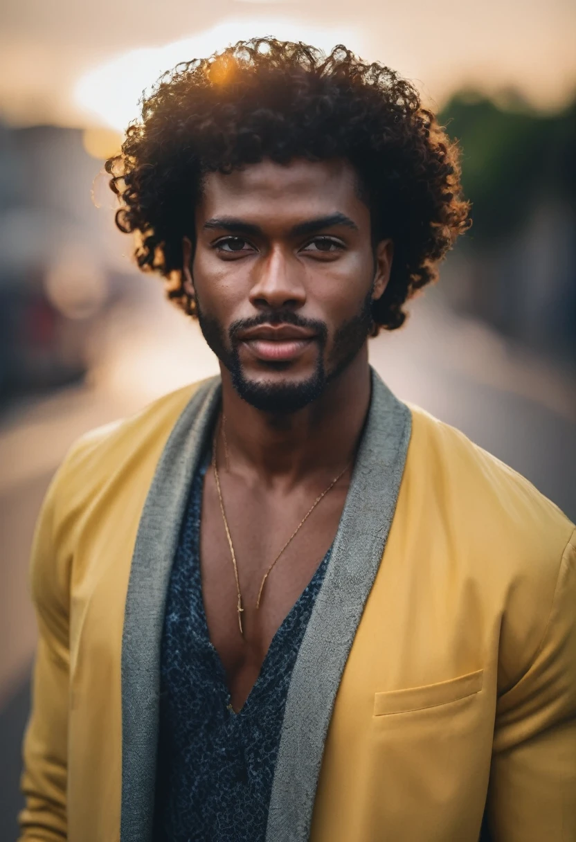 handsome black brazilian man, 60mm portrait, 70mm portrait, 50mm portrait, curly hair, medium portrait top light, medium portrait soft light, soft portrait shot in 8k, cinematic headshot portrait, cinematic portrait