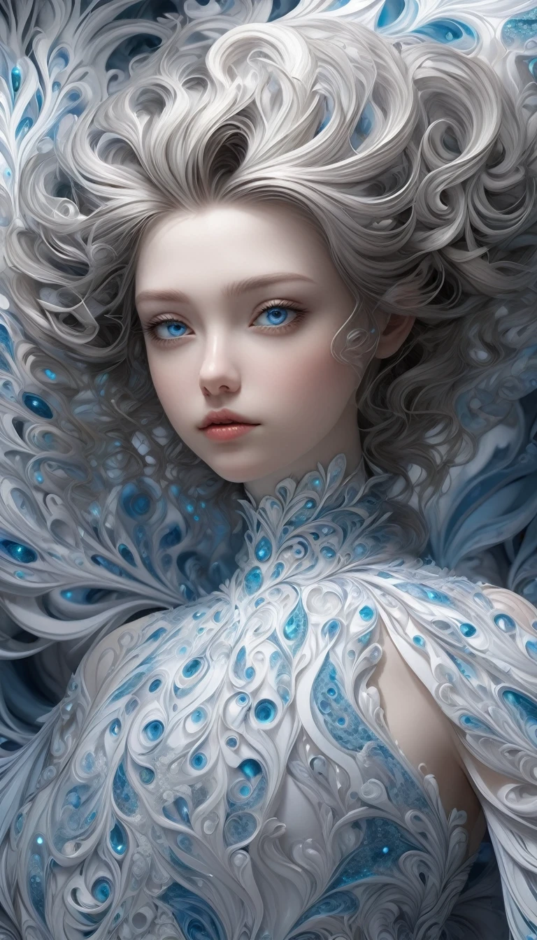 (absurd, high resolution, Very detailed), 1 girl, solitary, Very detailed eyes, (Official Art, Beauty and aesthetics: 1.2), (Fractal Art: 1.3), White powder color scheme, Most detailed