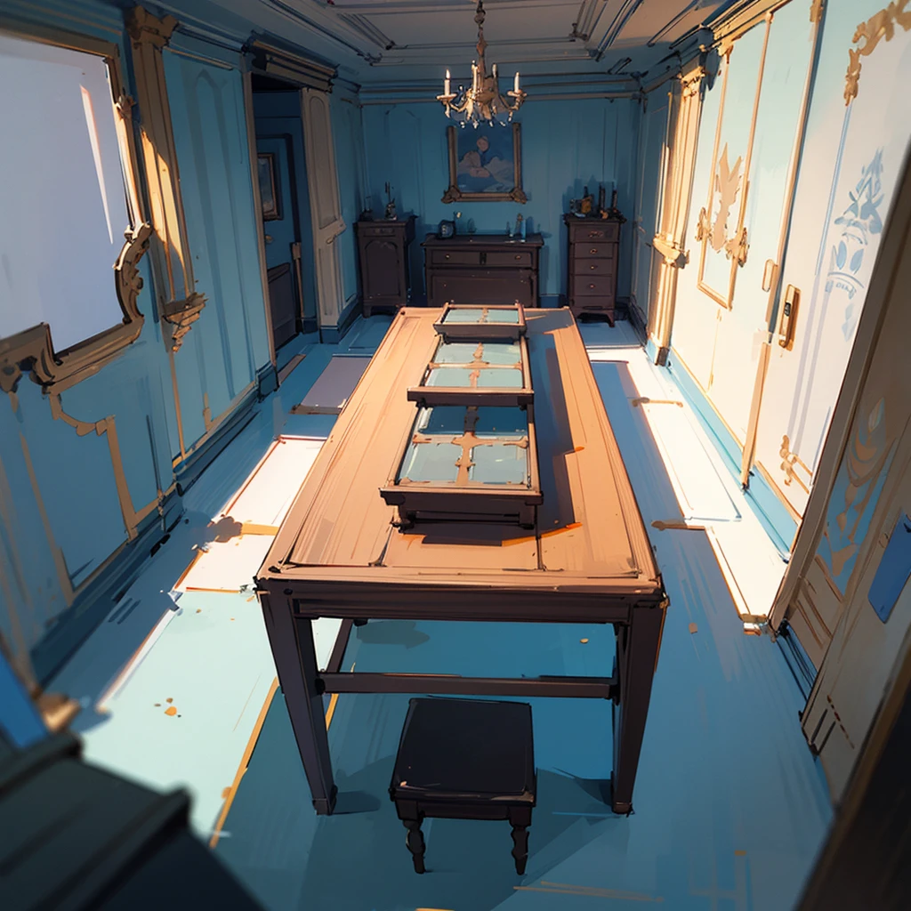 ((best quality)), ((masterpiece)), (detailed), large military spaceship room, table in middle of the room