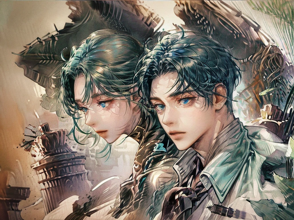 Light turqoise hair, young man, anime style, handsome, cool, tall, slender, diamond blue eyes
