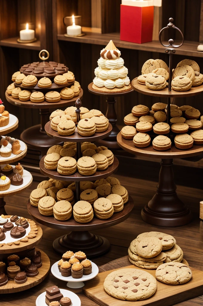 Genérame an image of owners, cones, caramel cookies, alum laugh, fritters, api cakes, artisanal chocolates.