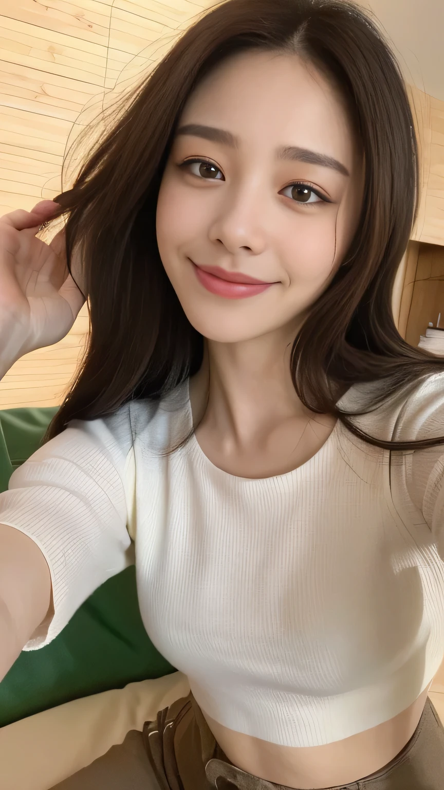 seed:2020674263.((Full body angle:1.1)).((Highest quality, 8k, masterpiece:1.3)), ((from below:1.1)).concentrated:1.2, Perfect body beauty:1.4, Hips:1.2, ((Delicate Hair)), (Vibrant color block short sleeve crop top for women,Shorts :1.1) , ((Highest quality、8k、masterpiece:1.3))、1 Girl、A sloppy smile、Esbian all over body、Slim face、Big 、Beautiful woman、(Dark Brown Hair)、Long Hair、1.1、Flickering Valley、Detailed eyes、double eyelid、Blurred Background、超Slim face、Smile、Looking down、stroll.close-up.