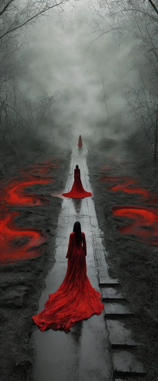 (masterpiece, best quality:1.2), 1 Girl, Solitary,Front view,Going to Hell,Black and red female walker