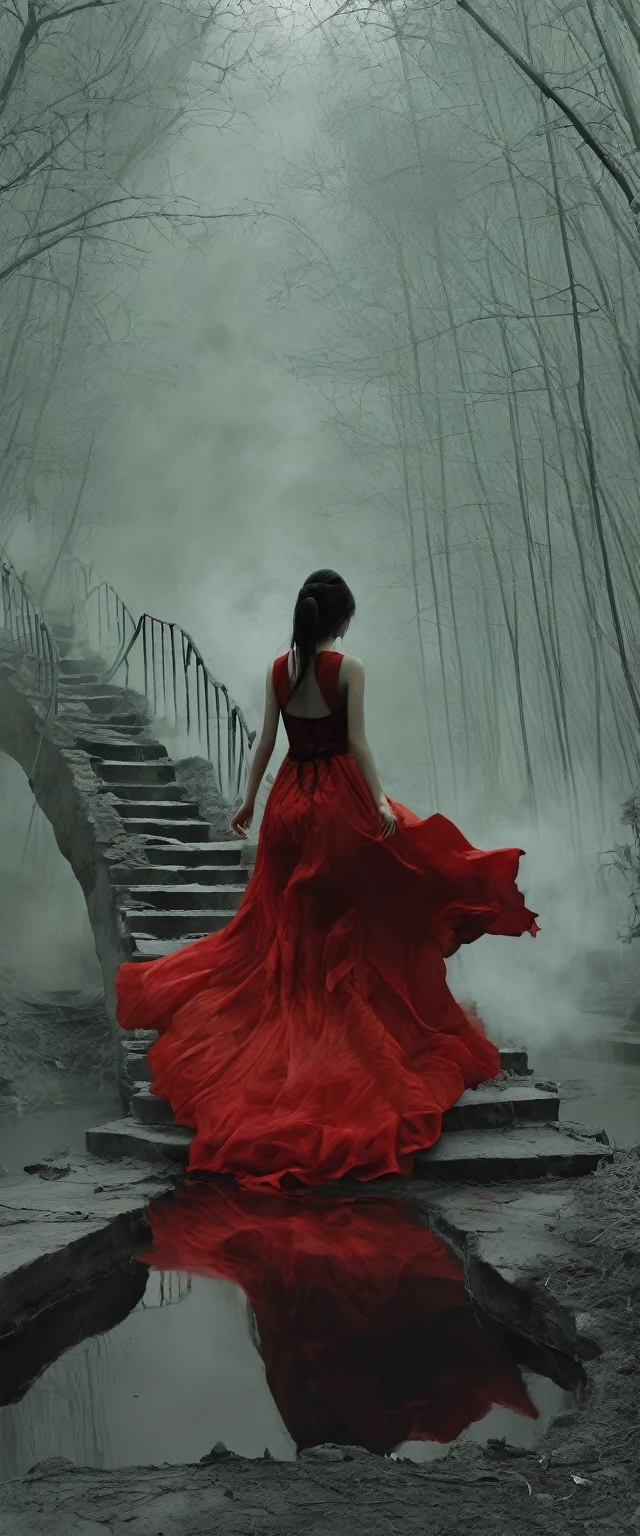 (masterpiece, best quality:1.2), 1 Girl, Solitary，Front view，Going to Hell，Black and red female walker