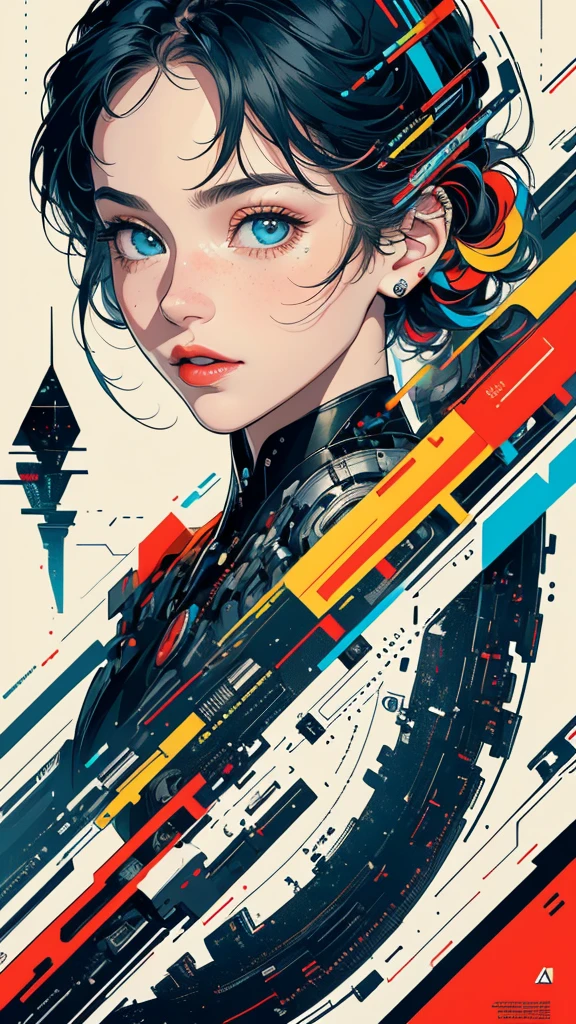 (((masterpiece, highest quality))),(((solo:1.2))),(((1girl:1.2))),32k wallpaper, very detailed, poster, vintage science fiction,(((((geometric cinematic movie poster))))), (bauhaus), shape,(((abstract))),(mid century modern),movie poster,(((((portfolio))))),(((((Close-up))))),(((((bust up))))),((((more various angle)))),(((highlight))),Vast landscape,((((heterochromia)))),(((complete. detailed face))),(((Extremely talented))),(((most complecated machine))),Colorful color scheme