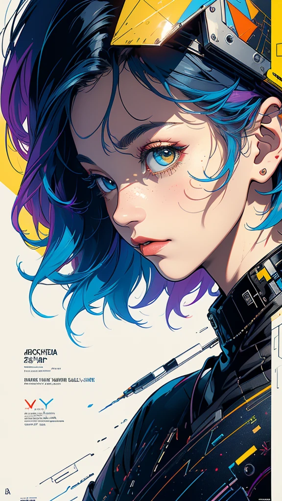 (((masterpiece, highest quality))),(((solo:1.2))),(((1girl:1.2))),32k wallpaper, very detailed, poster, vintage science fiction,(((((geometric cinematic movie poster))))), (bauhaus), shape,(((abstract))),(mid century modern),movie poster,(((((portfolio))))),(((((Close-up))))),(((((bust up))))),((((more various angle)))),(((highlight))),Vast landscape,((((heterochromia)))),(((complete. detailed face))),(((Extremely talented))),(((most complecated machine))),Colorful color scheme