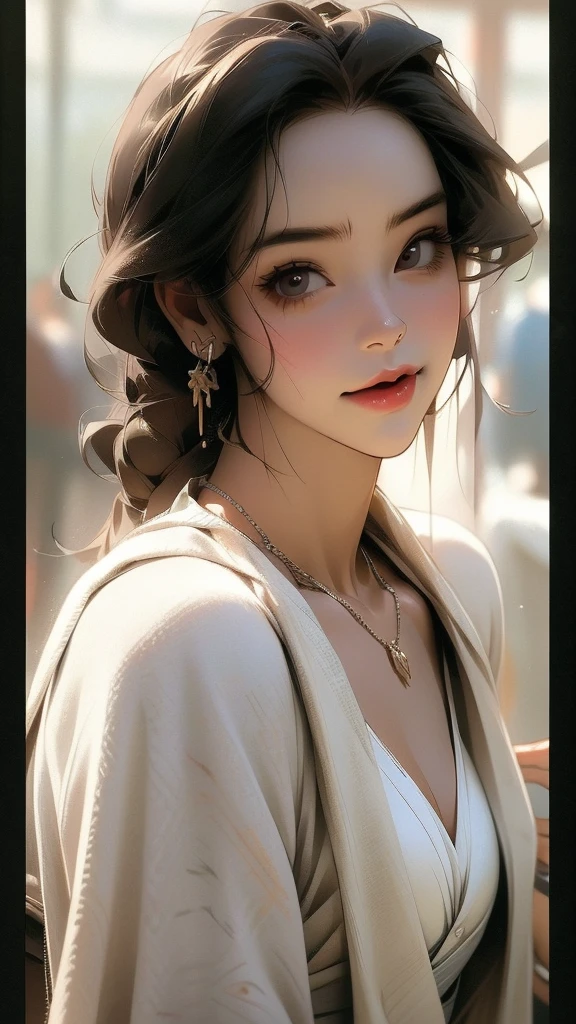 masterpiece, High resolution, Screenshot, Best Quality, 1 girl, (scar on left eye), short white jacket, Very detailed, rule of thirds, jewelry, by the wide, hits, hair between the eyes