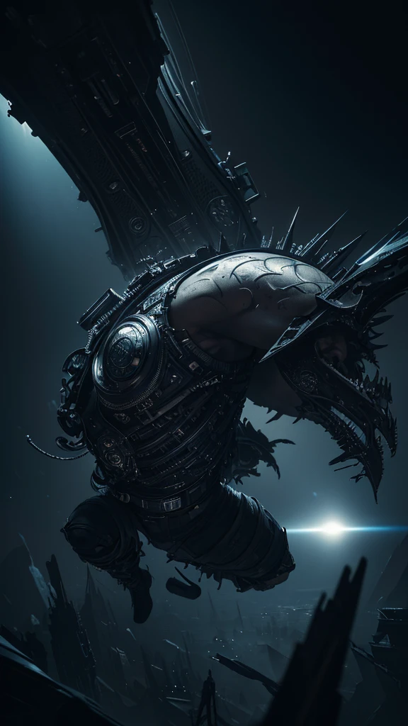 a gothic artist rapper man falling from space wearing headphones, hyper detailed, intricate details, cinematic lighting, dramatic composition, dark moody colors, digital art, concept art, (best quality,4k,8k,highres,masterpiece:1.2),ultra-detailed,(realistic,photorealistic,photo-realistic:1.37)