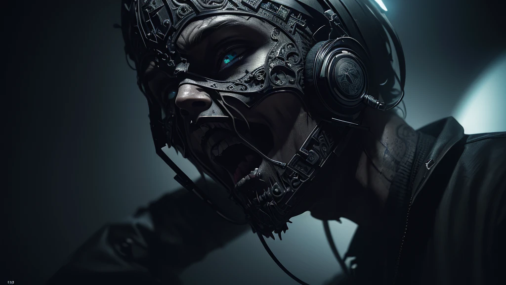a gothic artist rapper man falling from space wearing headphones, hyper detailed, intricate details, cinematic lighting, dramatic composition, dark moody colors, digital art, concept art, (best quality,4k,8k,highres,masterpiece:1.2),ultra-detailed,(realistic,photorealistic,photo-realistic:1.37)