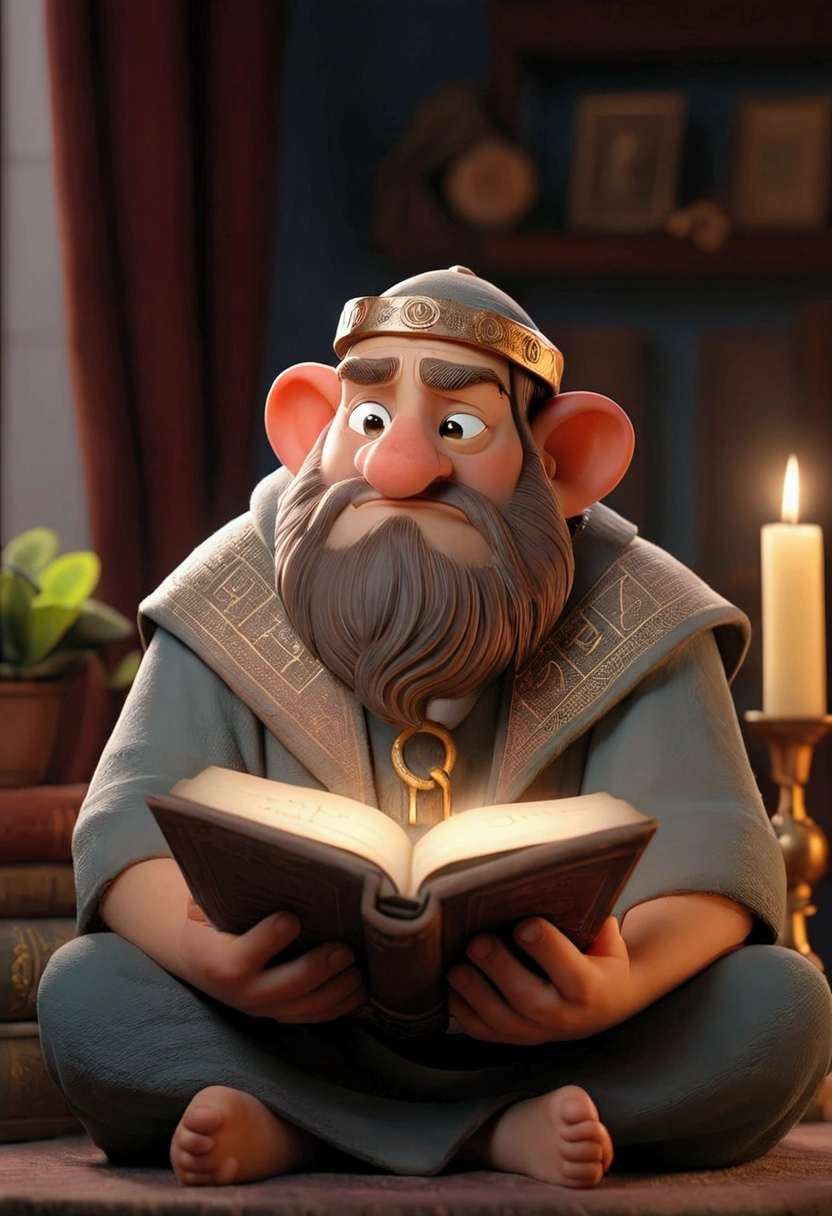 a narrotor sitting in a cozy room holding a book written on it the book of job let him be standing