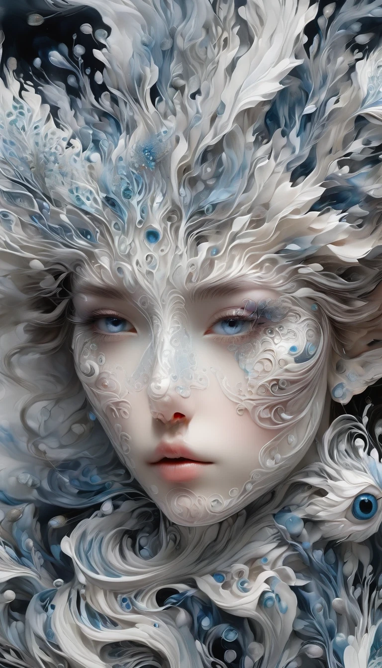 (absurd, high resolution, Very detailed), 1 girl, solitary, Very detailed eyes, (Official Art, Beauty and aesthetics: 1.2), (Fractal Art: 1.3), White powder color scheme, Most detailed
