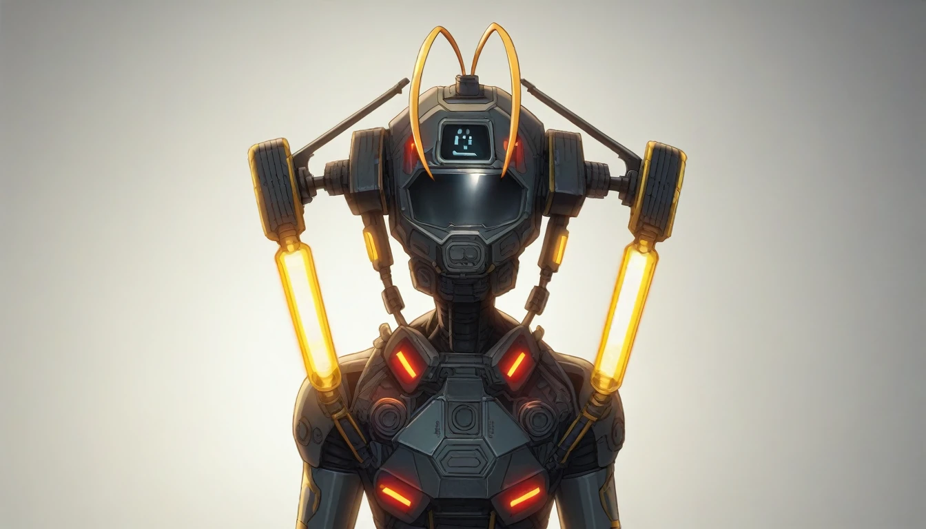 Displayed against a white void background, this blueprint showcases the intricate design and functionality of the security drone. 

**Central Body:**
- The compact and slightly rounded frame is constructed from a lightweight, durable metal alloy.
- Engraved lines on the surface enhance heat dissipation and add aesthetic appeal.

**Rotors:**
- Four rotors extend from the body, housed in translucent protective casings.
- The casings feature red and gold highlights that flicker, indicating operational status.

**Camera and Sensors:**
- A high-resolution, 360-degree rotatable camera lens is mounted at the front.
- Surrounding the lens is a ring of infrared sensors for effective low-light operation.

**Defense Systems:**
- Two small, integrated laser modules flank the camera, emitting a soft red glow when activated for non-lethal deterrence.

**Antenna Array:**
- A small, protruding antenna array on top ensures advanced communication for real-time data transmission.

**Landing Gear:**
- Retractable landing gear is located beneath the central body, designed for smooth deployment on flat surfaces.

**Cooling and Ventilation:**
- Minimalistic, engraved lines and small side vents ensure optimal airflow and prevent overheating during extended operations.

This detailed blueprint emphasizes the sophisticated technology and meticulous design that make this drone an effective security solution.A sleek, futuristic security drone hovers against a white void background, exuding an aura of advanced technology and sophistication. The drone's body is predominantly black with subtle accents of red and gold, creating a striking contrast. Its compact, slightly rounded central frame is supported by four rotors, each enclosed in translucent casings that flicker with red and gold lights. A high-resolution camera lens is mounted at the front, surrounded by a ring of infrared sensors. The overall design combines elegance and intimidation, making it an effective guardian of secured premises.