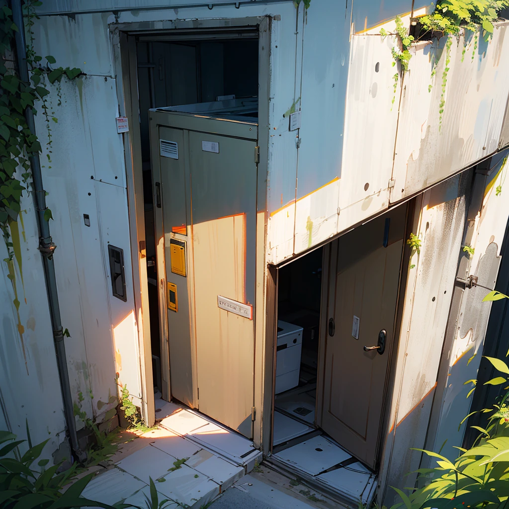 ((best quality)), ((masterpiece)), (detailed), security door to military bunker in side of a mountain, overgrown, brutalist architecture